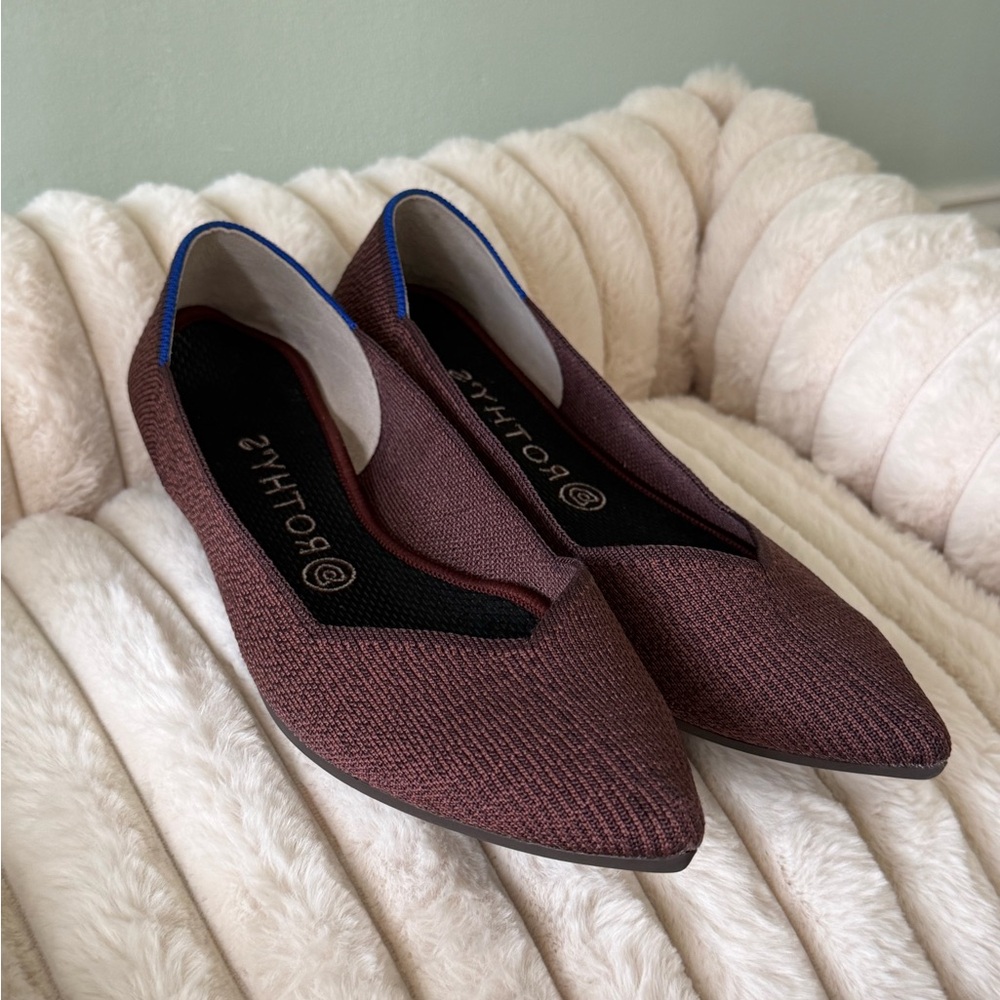 Rothy’s Burgundy Brown Pointed Toe Flats Washable Knit Shoes